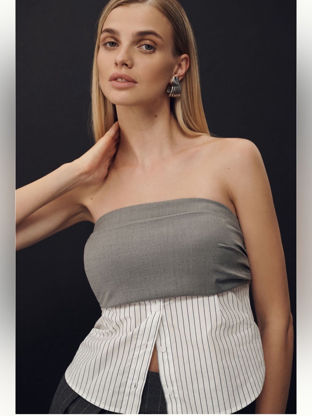 Grey Lab Strapless Twofer Top, Sz L
